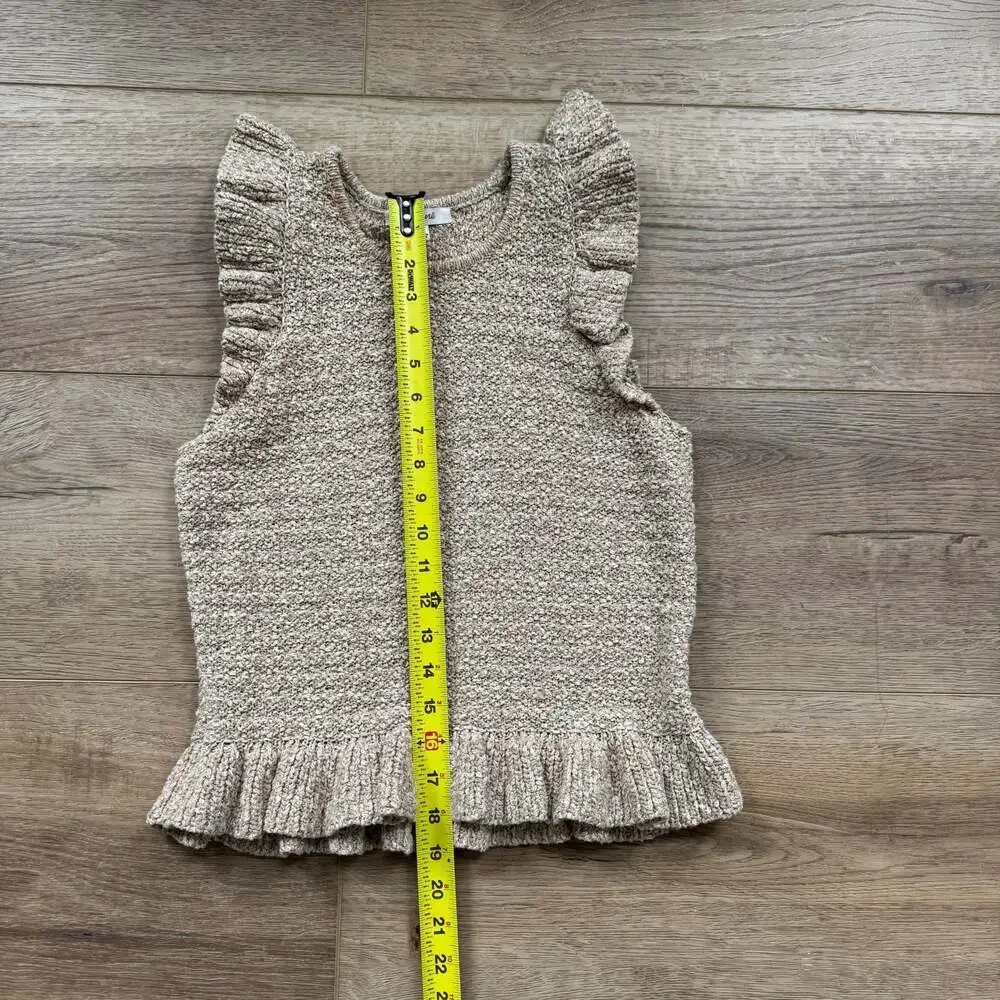 Madewell Nicollet Ruffle Sweater Tank XS Marled Honey Cotton Knit Cropped Top